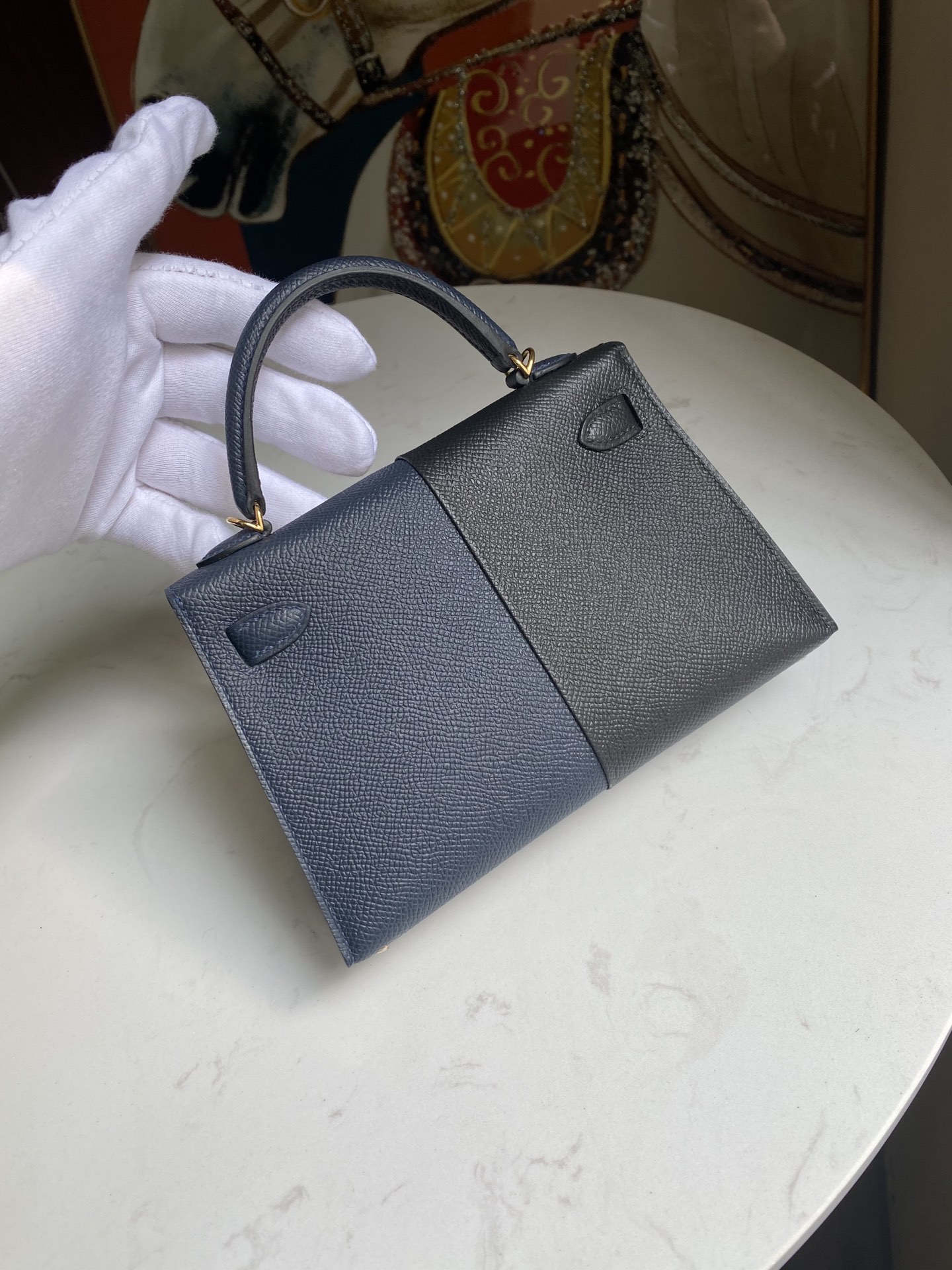 에르메스 미니 켈리백 블랙 미드나잇블루 금장 앱송